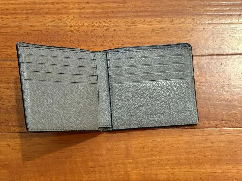 Coach Compact Pebbled Leather Bifold Wallet in Industrial Grey Used Clean